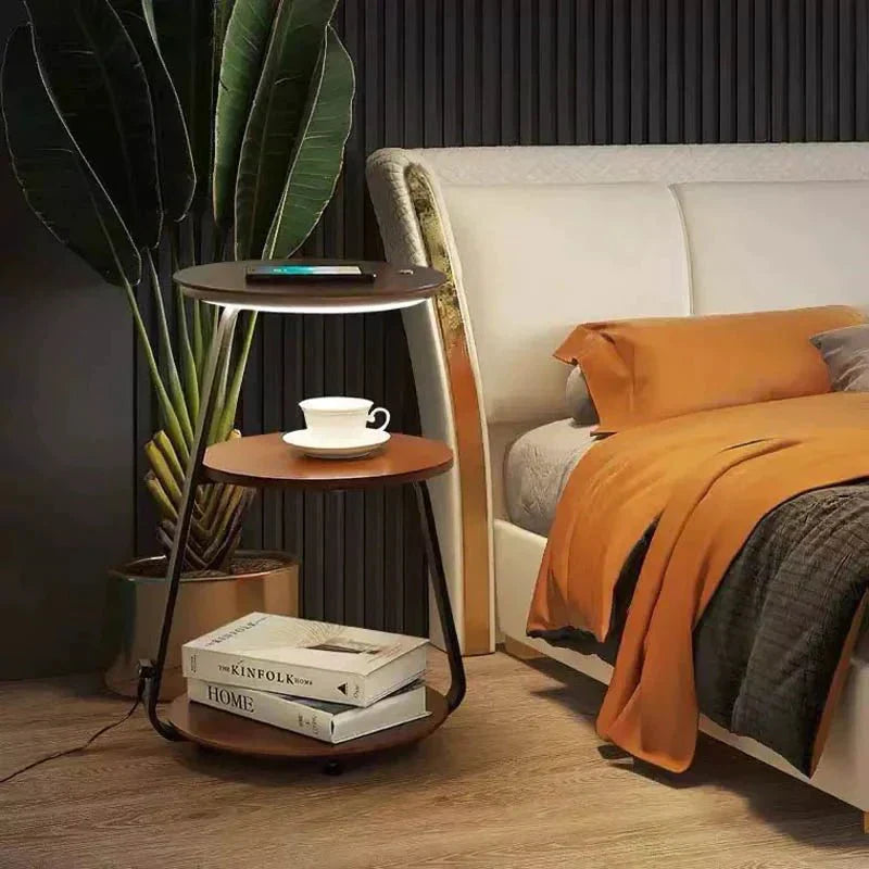 Bedside Table Lamp Compact Double-Layer Side Table