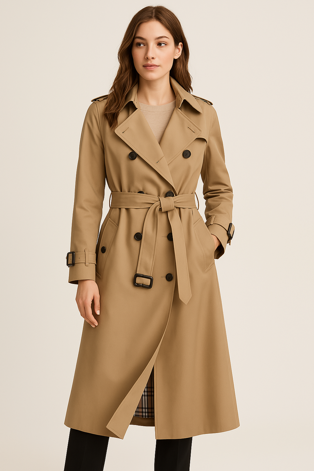 Women’s Double Breasted Trench Coat Belted Transitional Wear