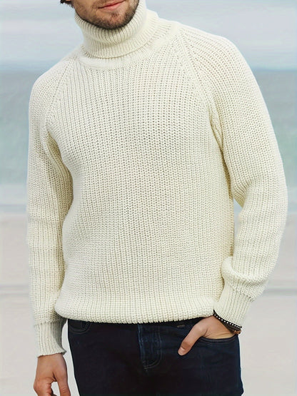 Men’s Beige Turtleneck Jumper Classic Warm Winter Knit