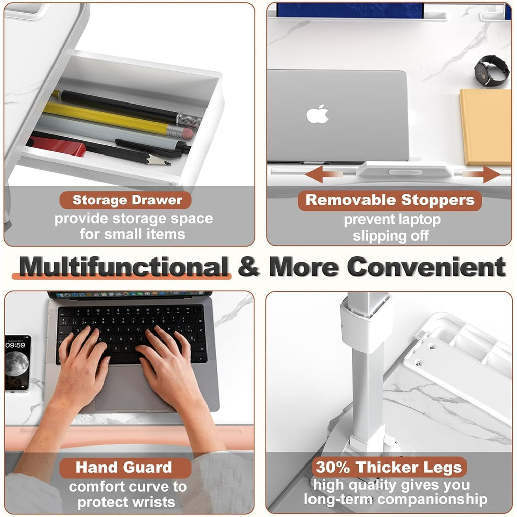 Adjustable Folding Bed Desk for Laptop with Marble Top Drawer and Portable Stand - Image 2