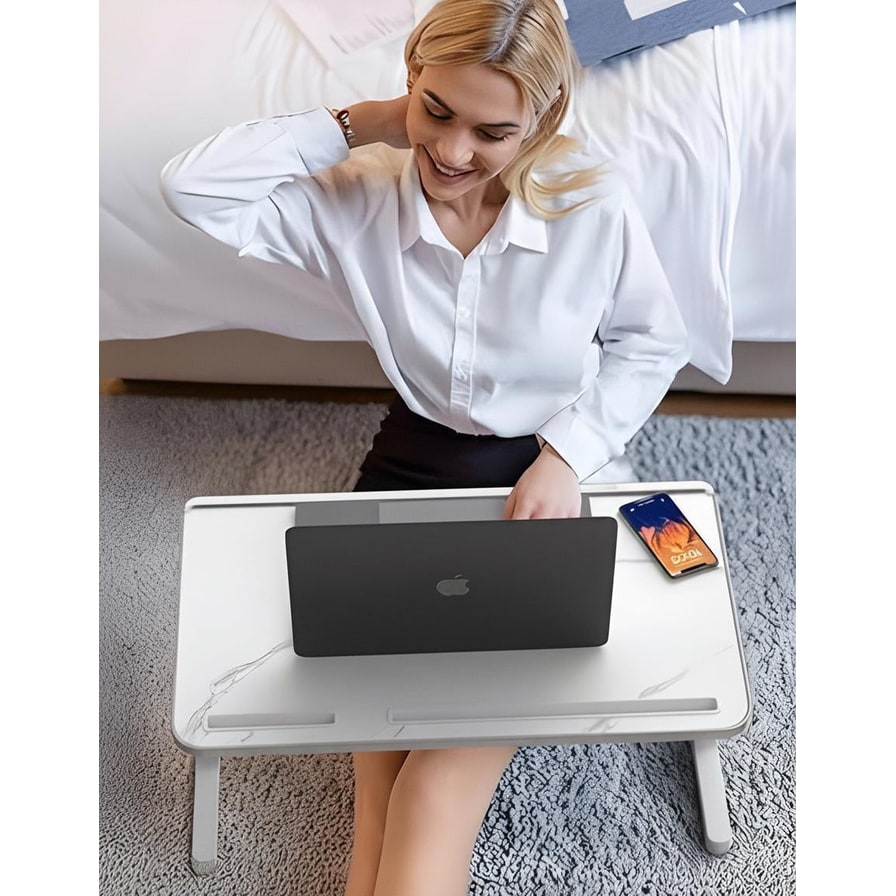 Adjustable Folding Bed Desk for Laptop with Marble Top Drawer and Portable Stand - Image 3