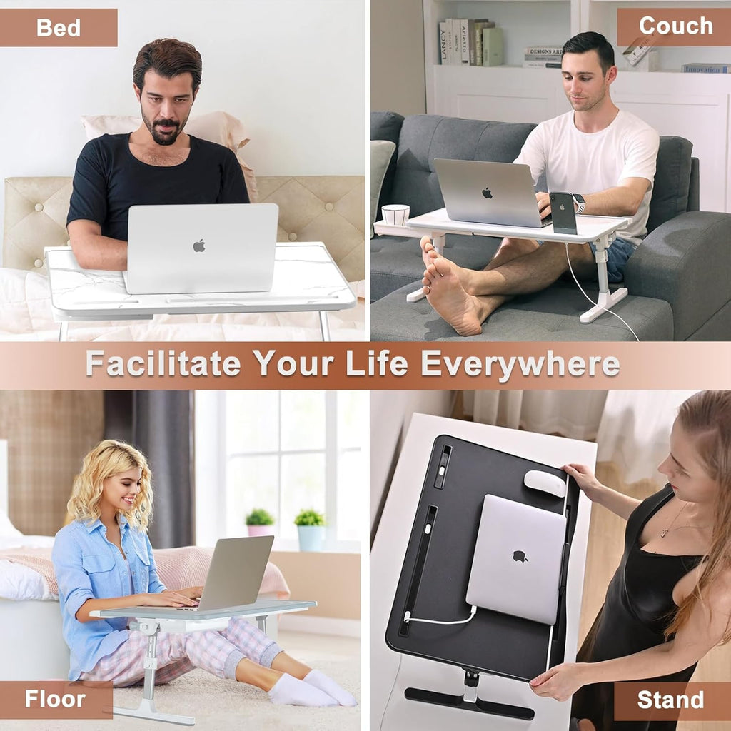 Adjustable Folding Bed Desk for Laptop with Marble Top Drawer and Portable Stand - Image 5