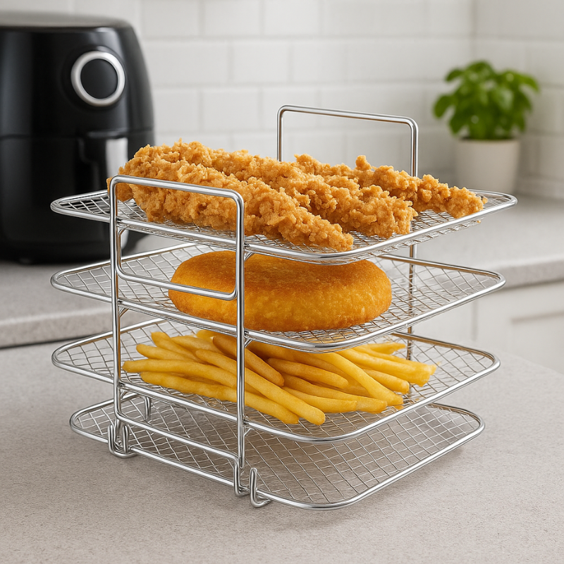 Air Fryer Accessories Rack with 3-Tier Stainless Steel Mesh Trays and Removable Shelves - Image 1