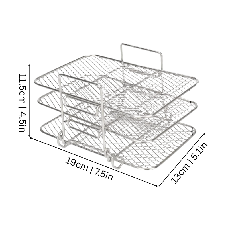 Air Fryer Accessories Rack with 3-Tier Stainless Steel Mesh Trays and Removable Shelves - Image 2