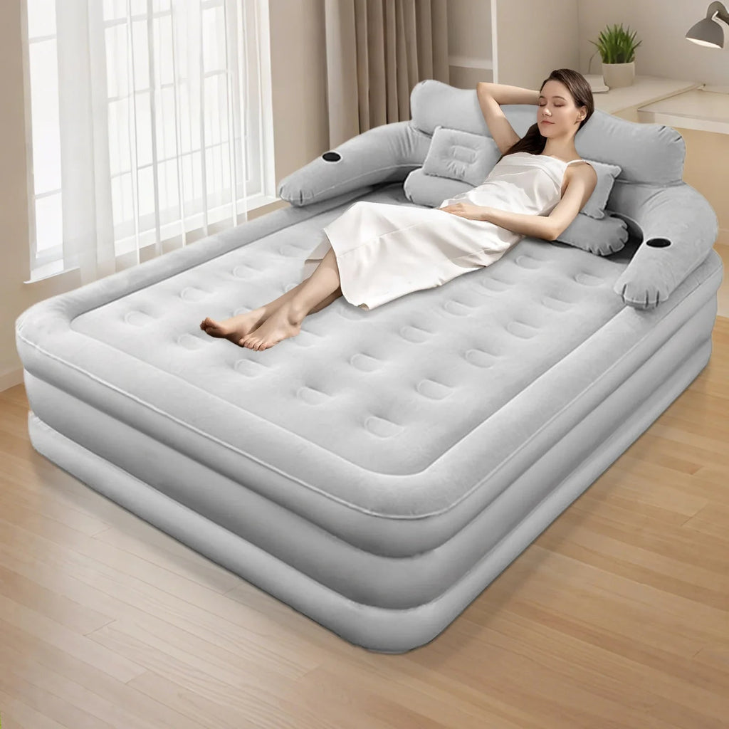 Air Mattress Blow Up Bed with Built-In Electric Pump Backrest and Pillows for 2 People - Image 1