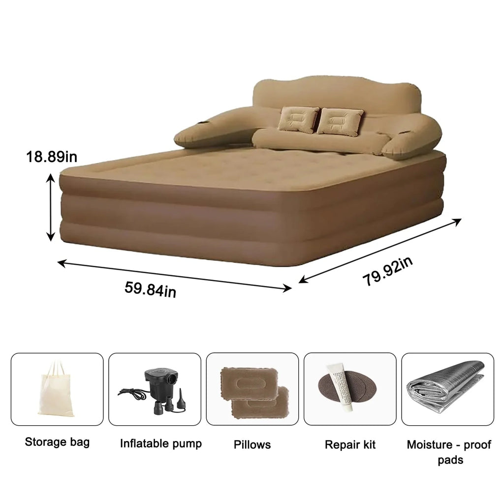 Air Mattress Blow Up Bed with Built-In Electric Pump Backrest and Pillows for 2 People - Image 10