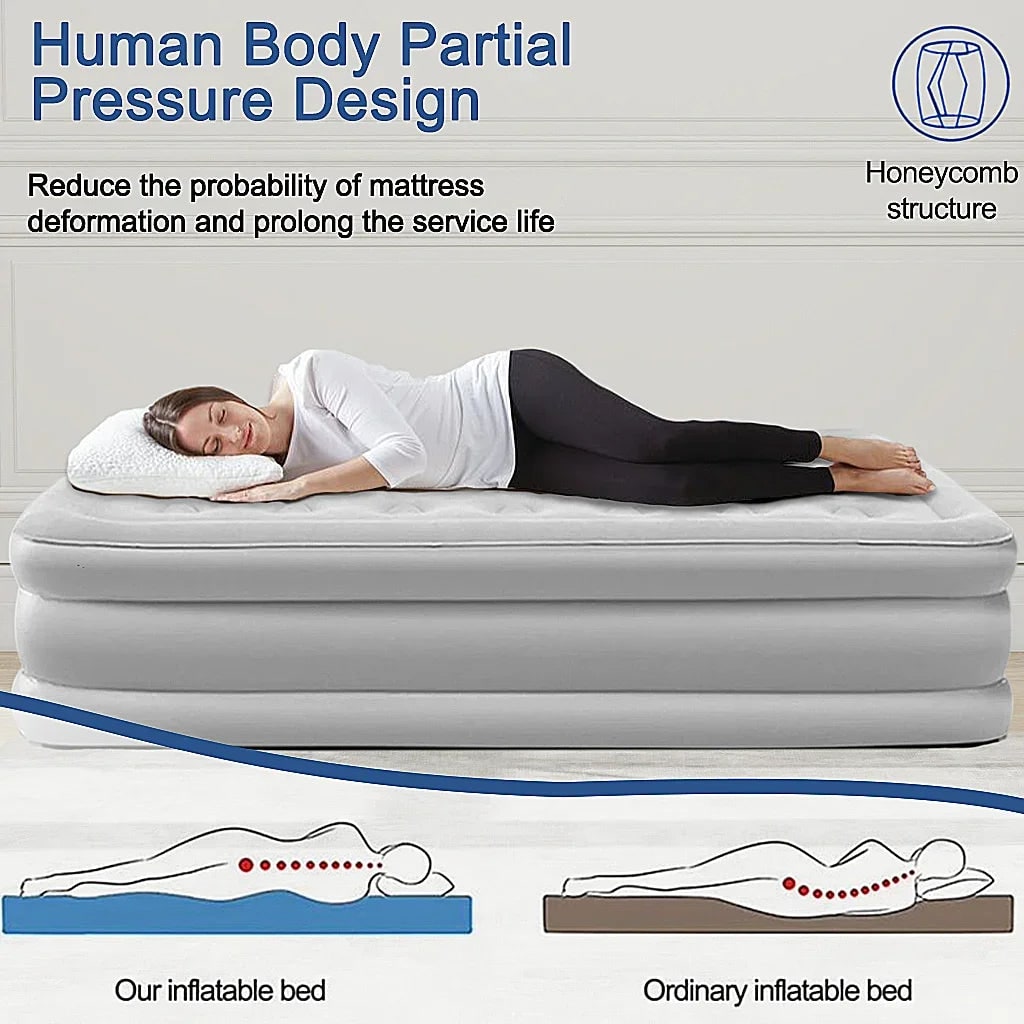 Air Mattress Blow Up Bed with Built-In Electric Pump Backrest and Pillows for 2 People - Image 3