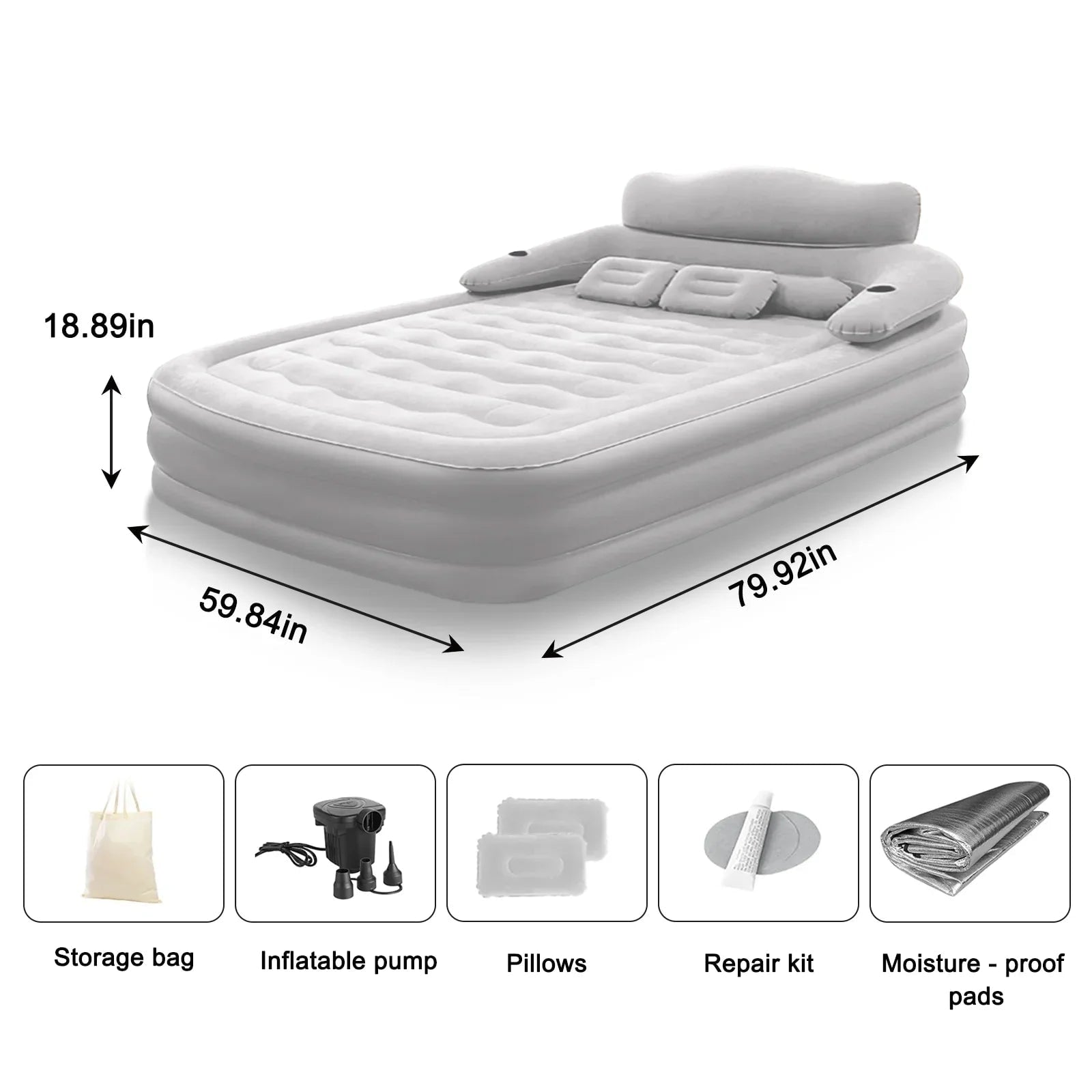 Air Mattress Blow Up Bed with Built-In Electric Pump Backrest and Pillows for 2 People - Image 6