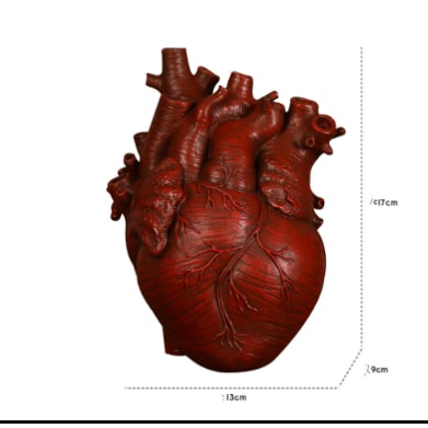 Anatomical Heart Flower Vase with Textured Resin Sculpture and Decorative Bud Design - Image 1