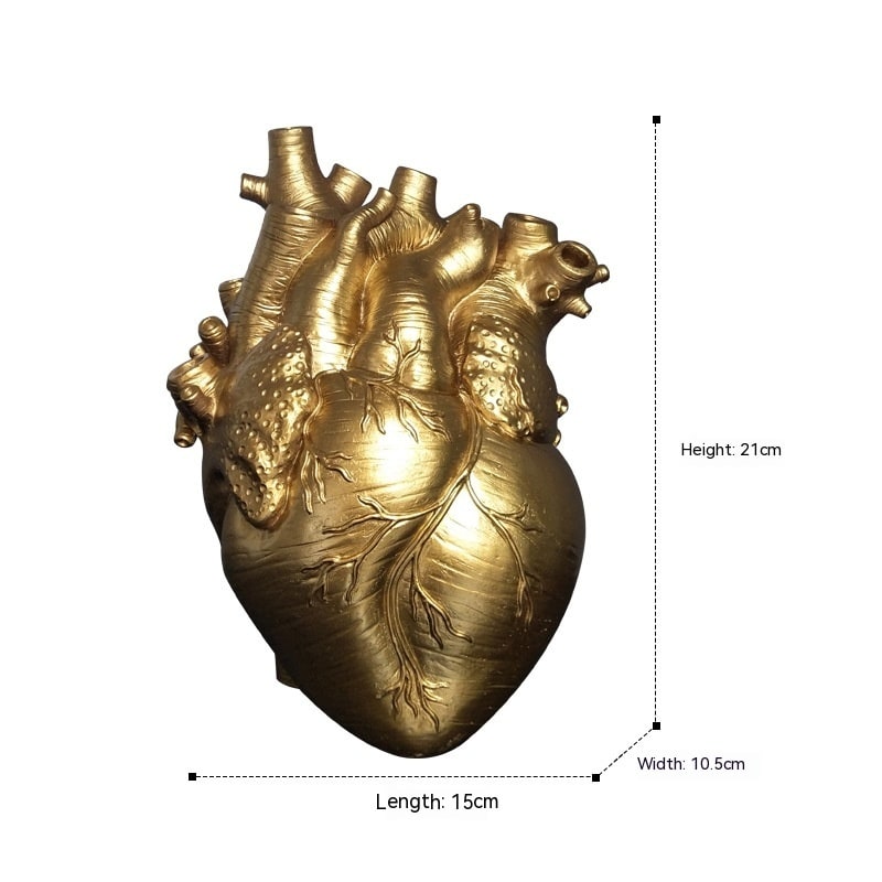 Anatomical Heart Flower Vase with Textured Resin Sculpture and Decorative Bud Design - Image 16