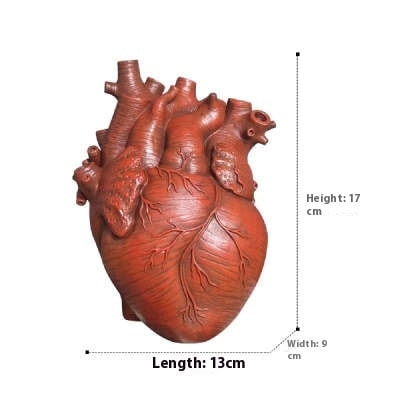 Anatomical Heart Flower Vase with Textured Resin Sculpture and Decorative Bud Design - Image 3