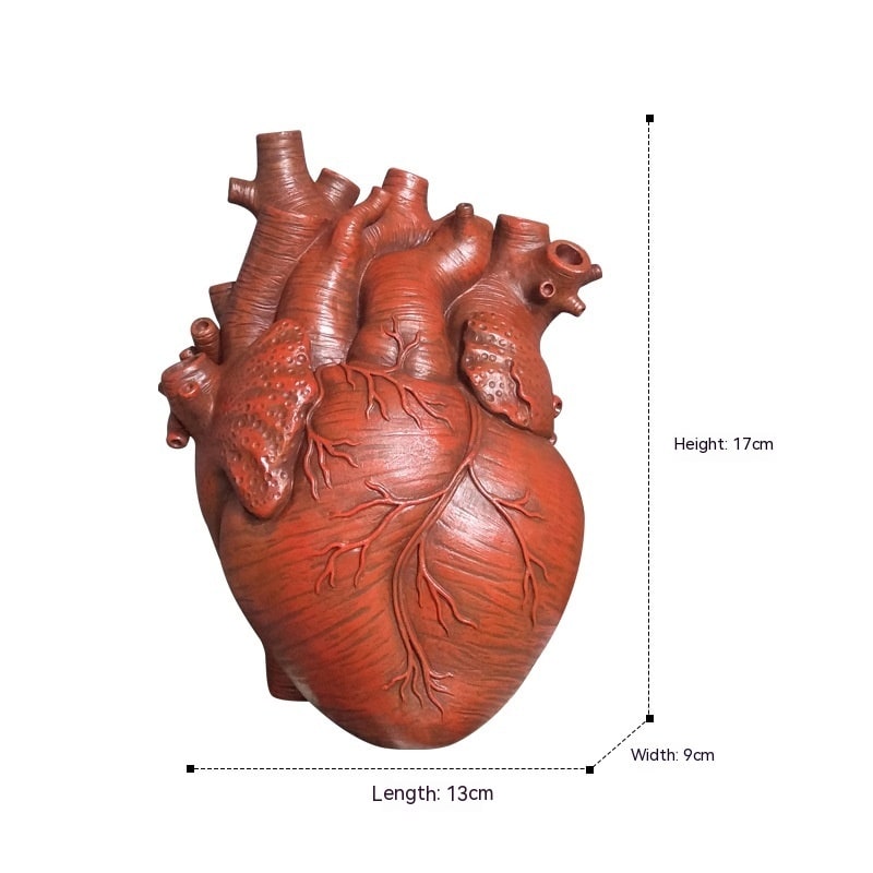 Anatomical Heart Flower Vase with Textured Resin Sculpture and Decorative Bud Design - Image 5