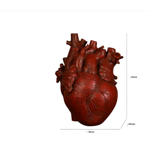 Anatomical Heart Flower Vase with Textured Resin Sculpture and Decorative Bud Design - Image 8
