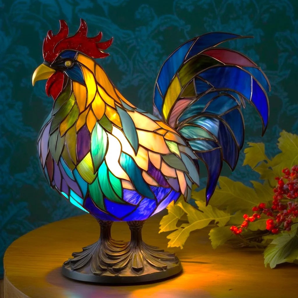 Animal Glass Table Lamp with Stained Style Mosaic Design and Warm LED Light - Image 13