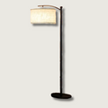 Arc Floor Lamp Arched Brass Arm and Linen Drum Shade for Bedroom Living Room Torchiere - Image 1