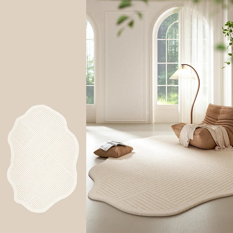Area Rug with Irregular Wavy Edge and Textured Plush Pile Pattern - Image 10