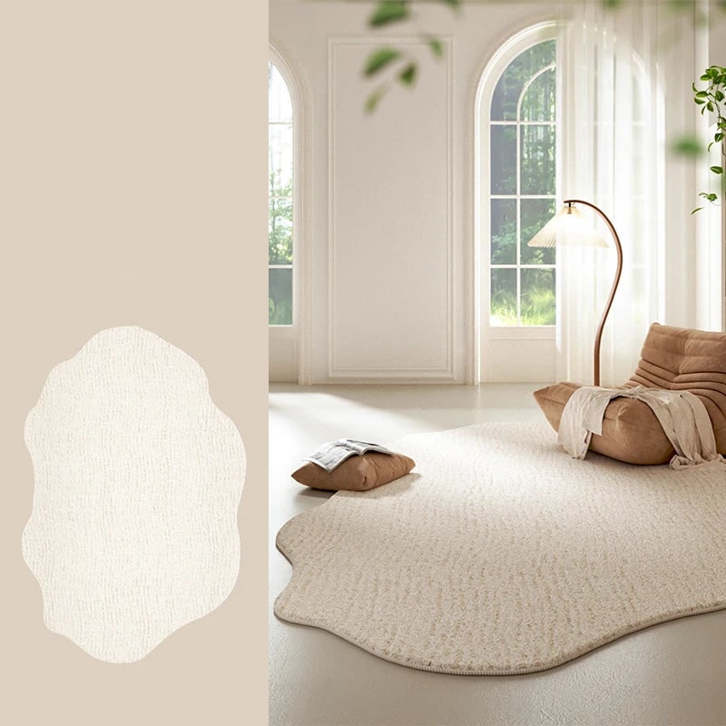 Area Rug with Irregular Wavy Edge and Textured Plush Pile Pattern - Image 11
