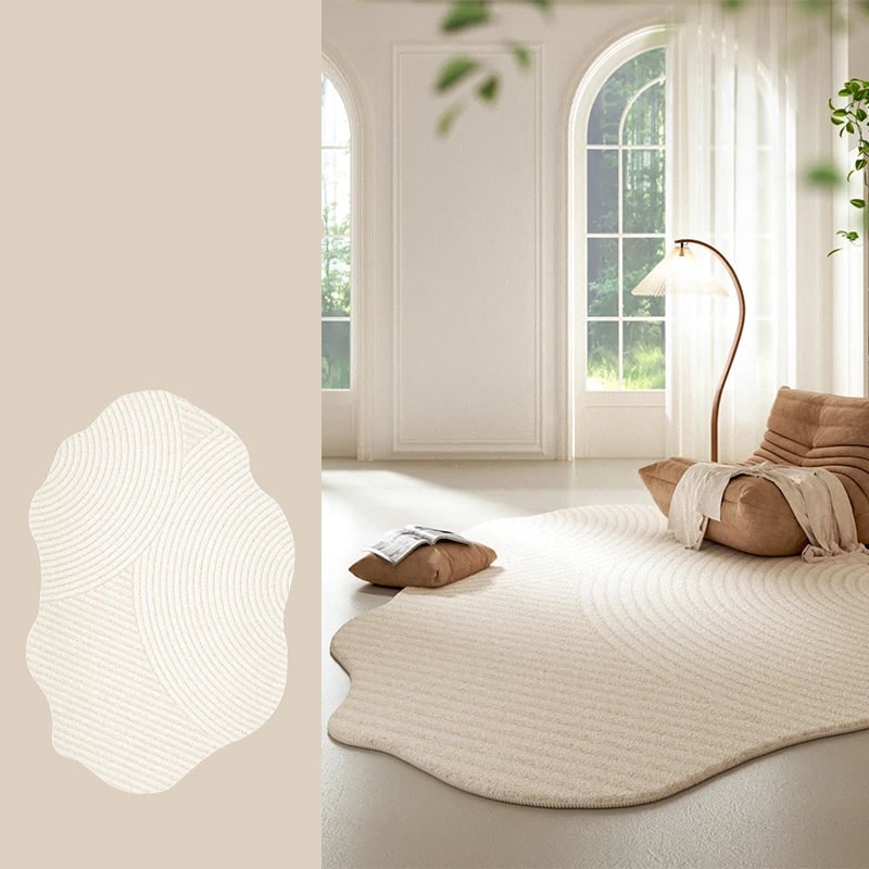 Area Rug with Irregular Wavy Edge and Textured Plush Pile Pattern - Image 17