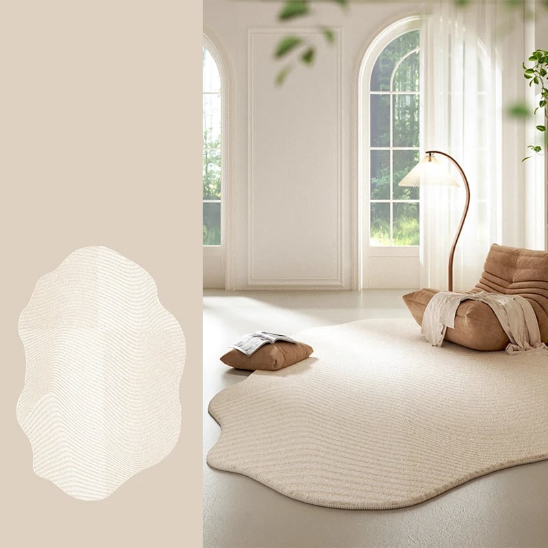 Area Rug with Irregular Wavy Edge and Textured Plush Pile Pattern - Image 6