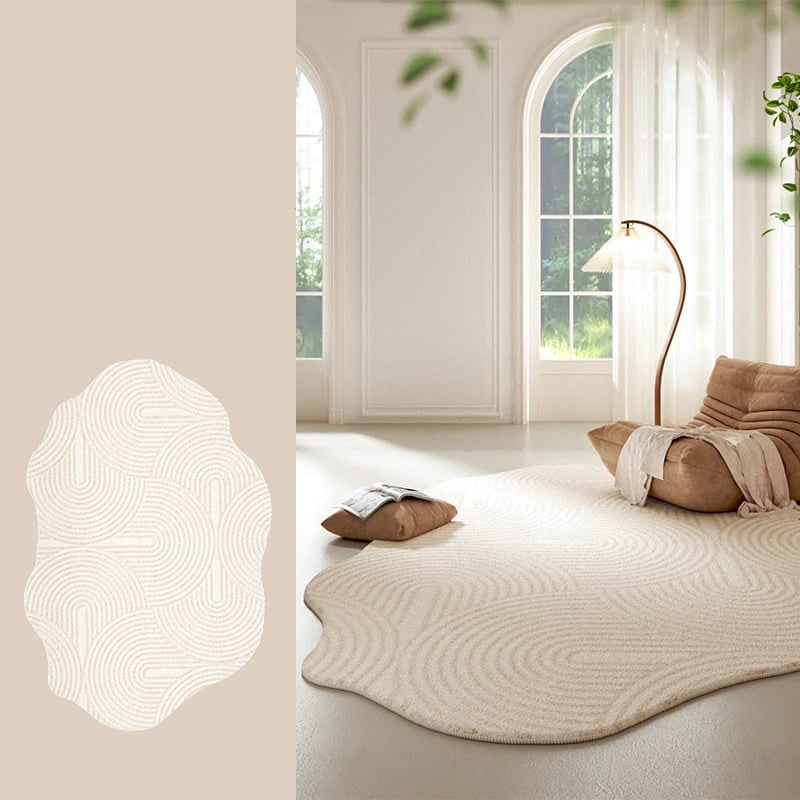 Area Rug with Irregular Wavy Edge and Textured Plush Pile Pattern - Image 7