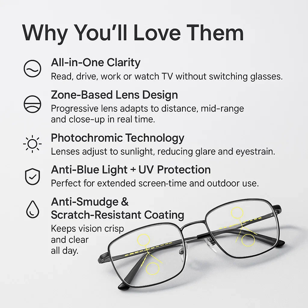 Progressive Reading & Driving Glasses with Anti‑Glare