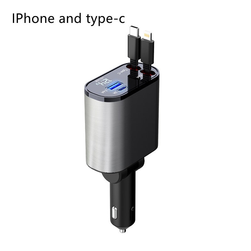 Automatic Retractable Car Charger Smart Battery Management and Dual USB Type-C Cables - Image 2