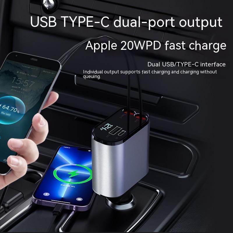 Automatic Retractable Car Charger Smart Battery Management and Dual USB Type-C Cables - Image 9