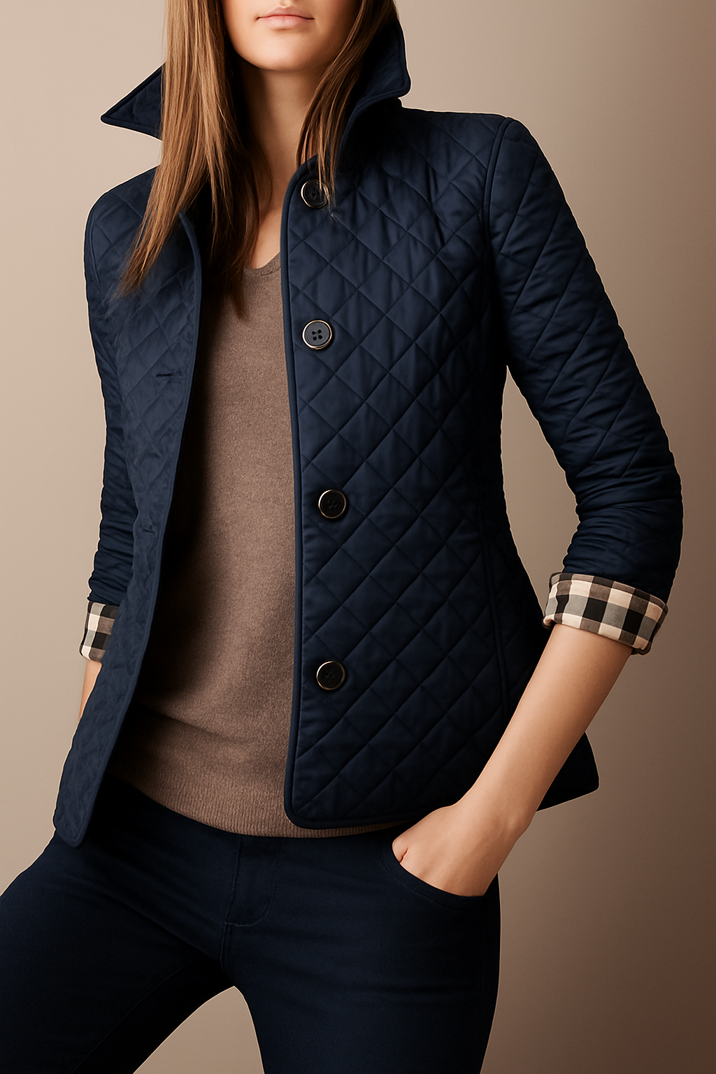 Women’s Quilted Collar Jacket for Daily Layering in Autumn and Winter