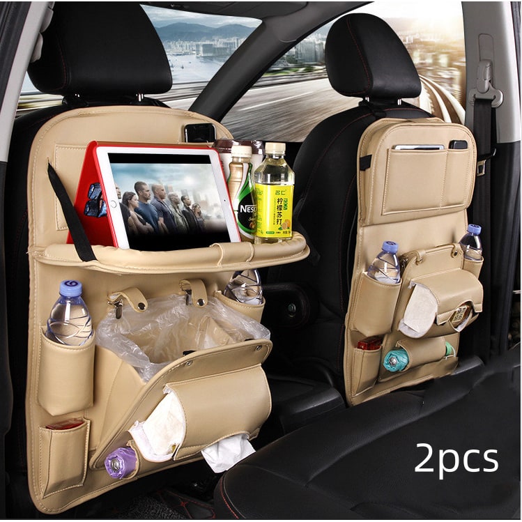Back Facing Car Seat Organizer with Fold-Down Tray Table and Multiple Storage Pockets - Image 15