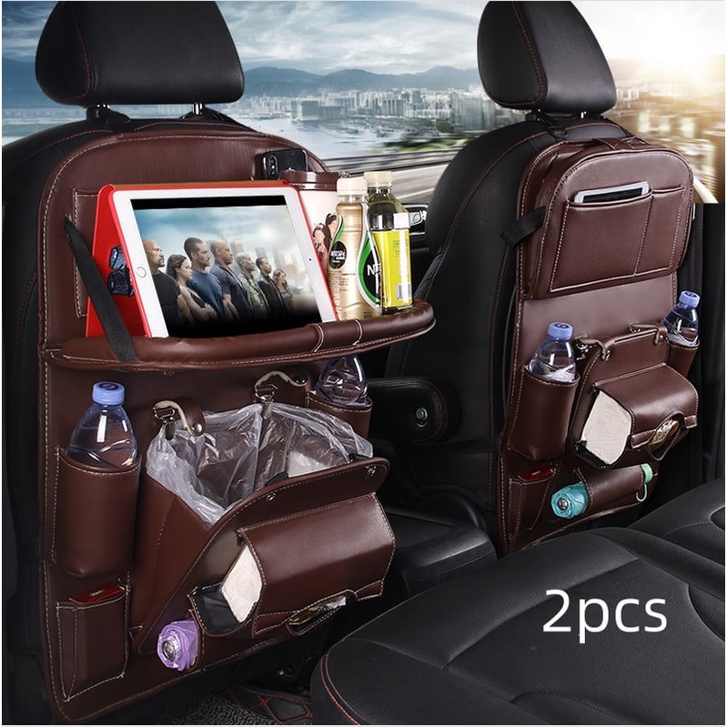 Back Facing Car Seat Organizer with Fold-Down Tray Table and Multiple Storage Pockets - Image 4