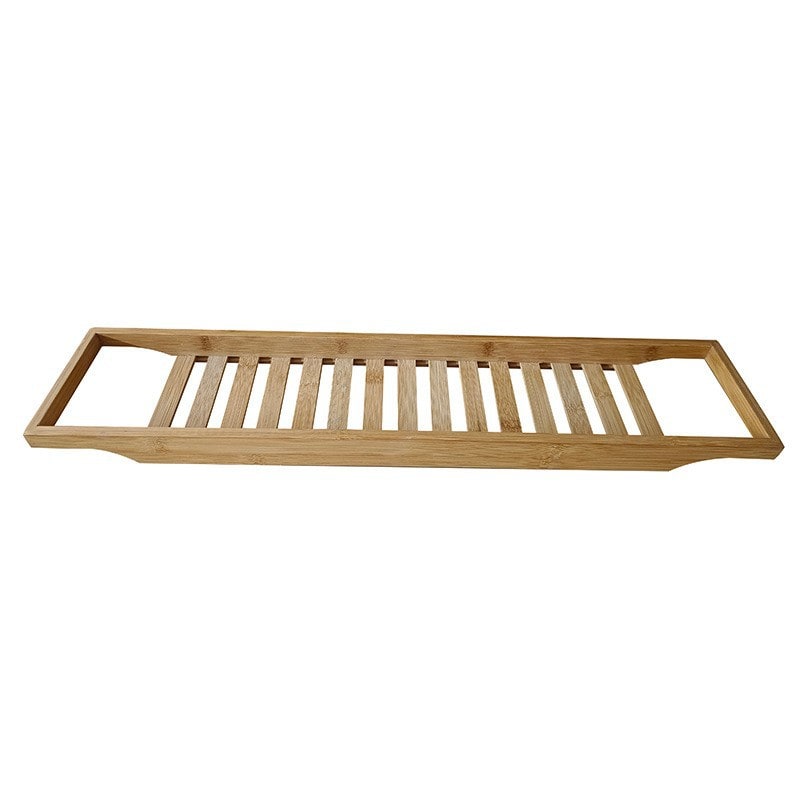 Bamboo Bath Caddy Tray for Bathtub with Slatted Design and Water-Draining Handles - Image 2