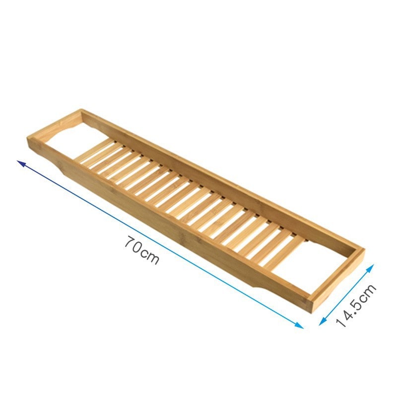 Bamboo Bath Caddy Tray for Bathtub with Slatted Design and Water-Draining Handles - Image 3