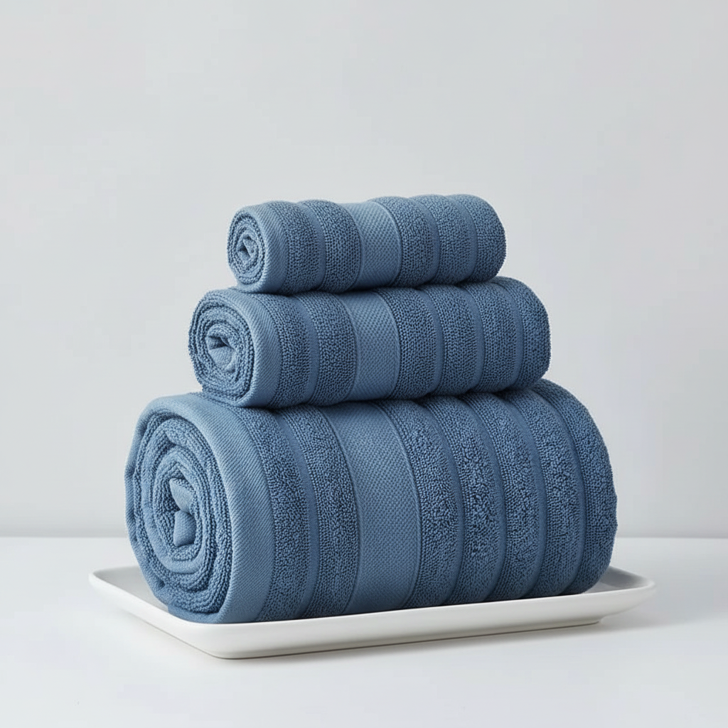 Bath Towel Set for Bathroom with 100% Cotton Ribbed Terry and Absorbent Loop Texture 3-Piece - Image 2