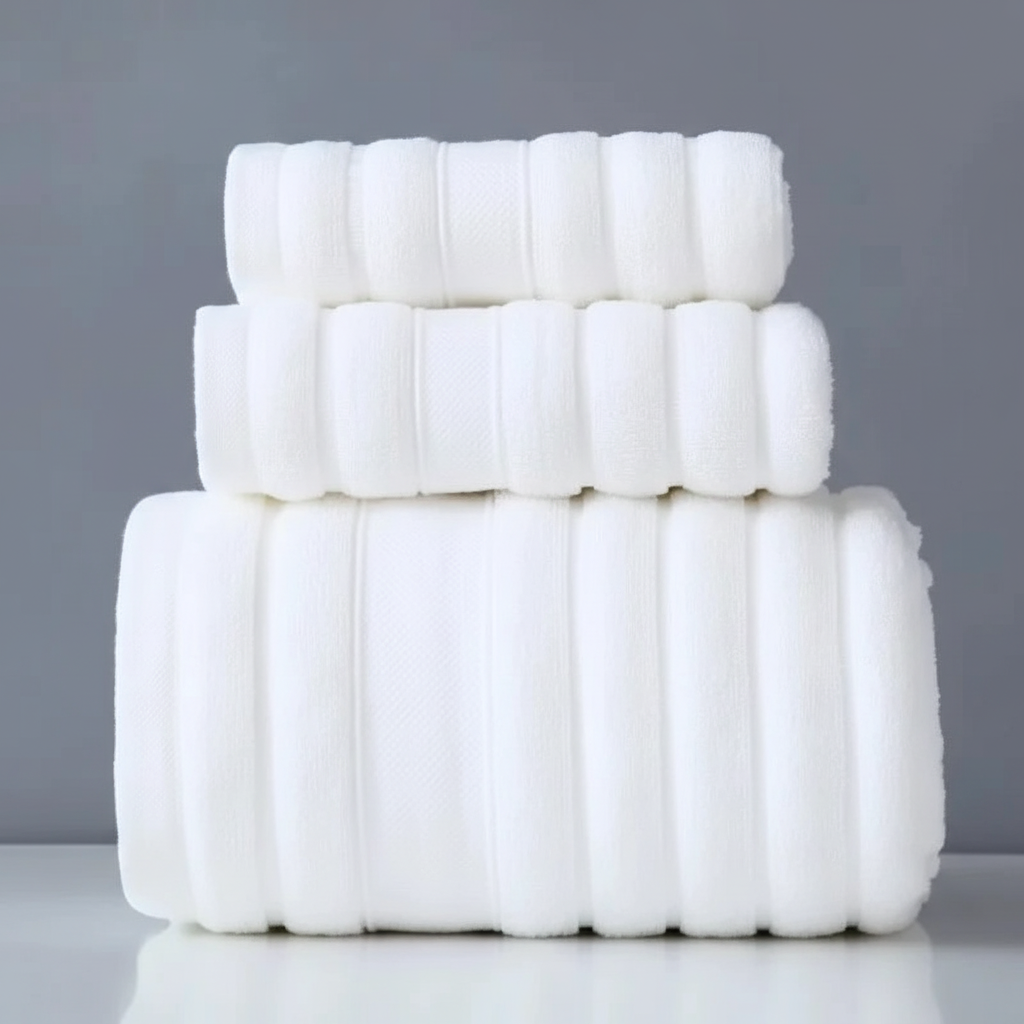 Bath Towel Set for Bathroom with 100% Cotton Ribbed Terry and Absorbent Loop Texture 3-Piece - Image 4
