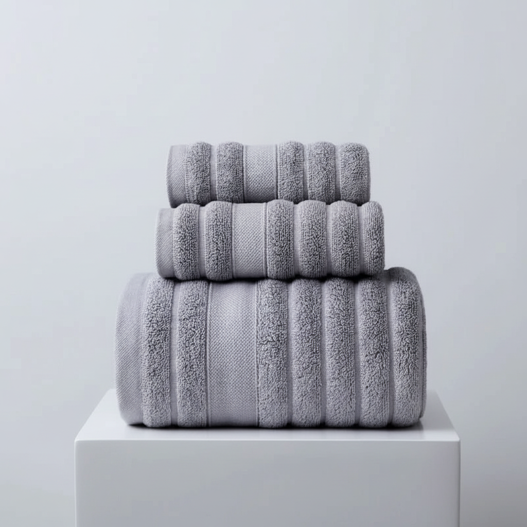 Bath Towel Set for Bathroom with 100% Cotton Ribbed Terry and Absorbent Loop Texture 3-Piece - Image 5