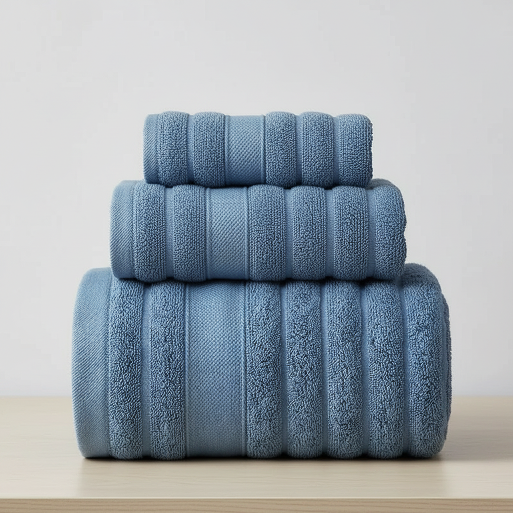 Bath Towel Set for Bathroom with 100% Cotton Ribbed Terry and Absorbent Loop Texture 3-Piece - Image 6