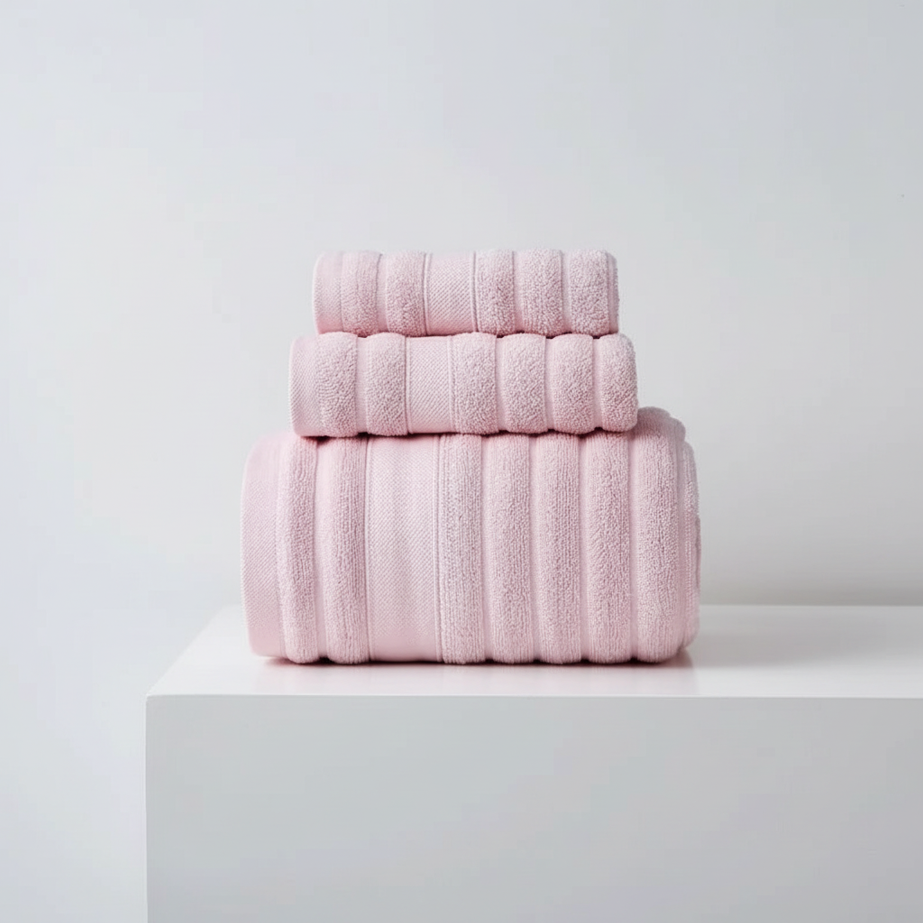 Bath Towel Set for Bathroom with 100% Cotton Ribbed Terry and Absorbent Loop Texture 3-Piece - Image 7
