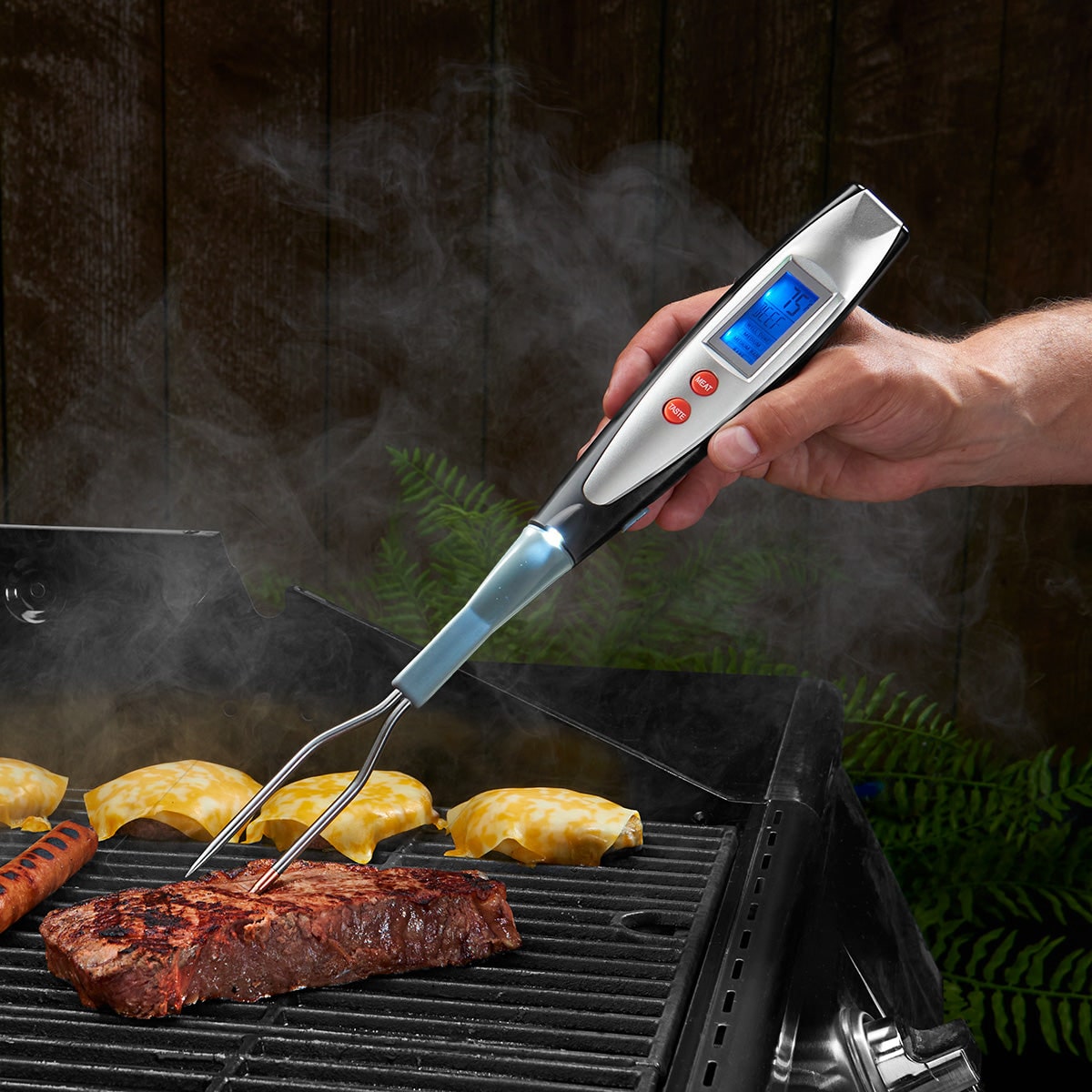 Bbq Fork Thermometer Digital Meat Instant Read Stainless Steel Lcd Backlight LED - Image 1