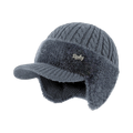 Beanie with Ear Flaps Winter Visor Cable Knit Faux Fur Fleece Lined Hat That Covers - Image 1