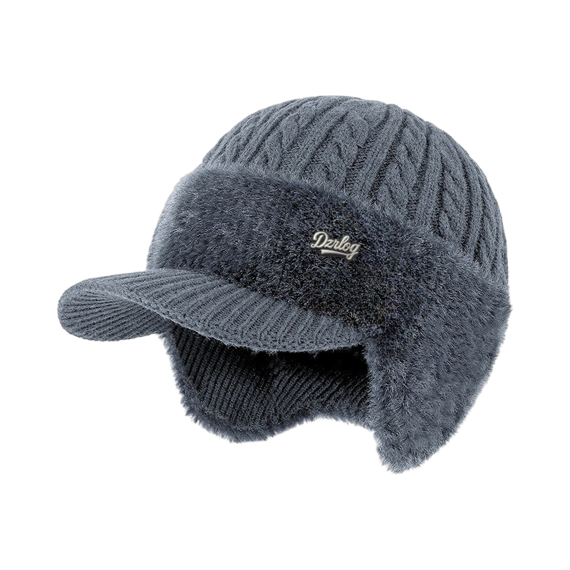 Beanie with Ear Flaps Winter Visor Cable Knit Faux Fur Fleece Lined Hat That Covers - Image 1