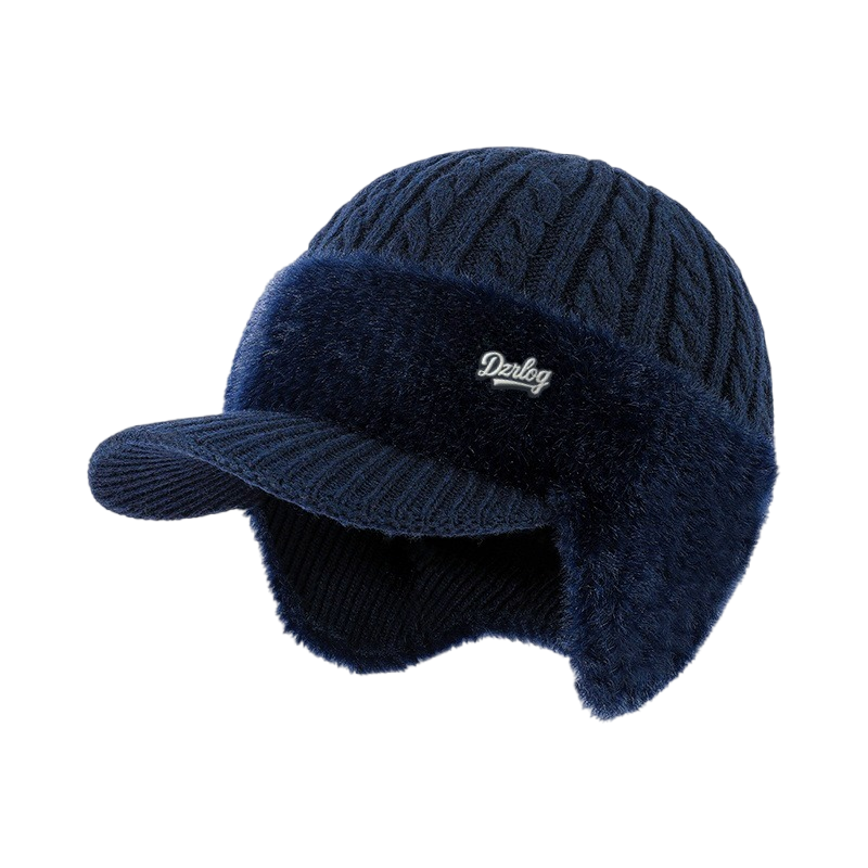 Beanie with Ear Flaps Winter Visor Cable Knit Faux Fur Fleece Lined Hat That Covers - Image 4