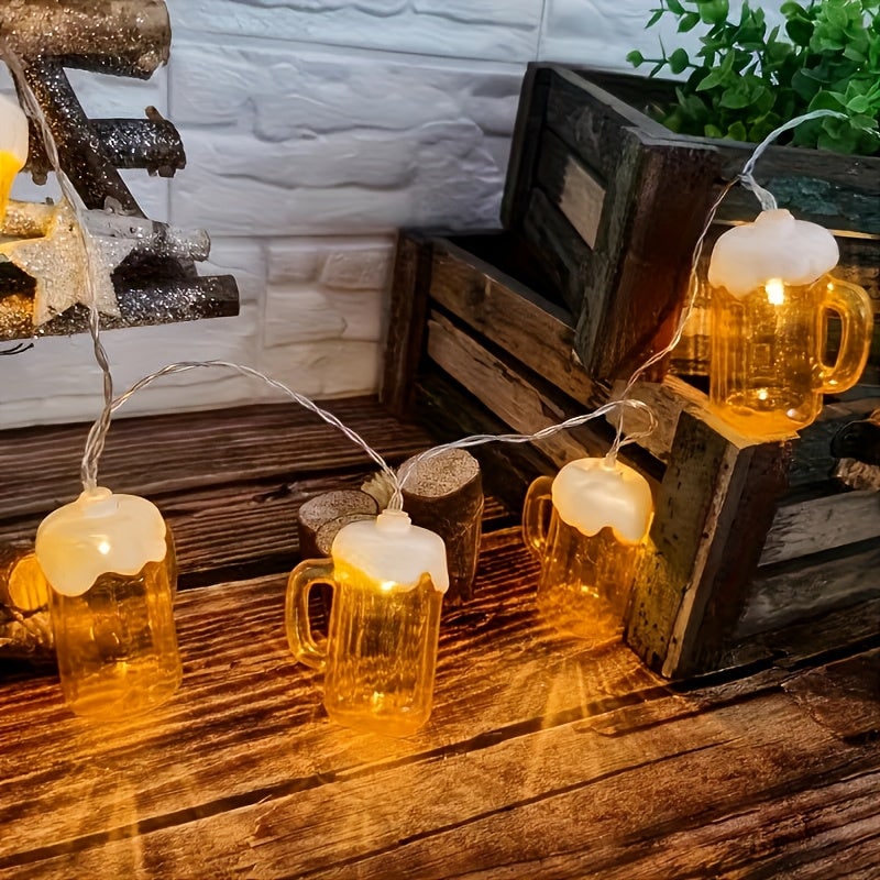 Beer Mug String Lights with Warm White LED Battery Operated Fairy for Oktoberfest Party Décor - Image 2