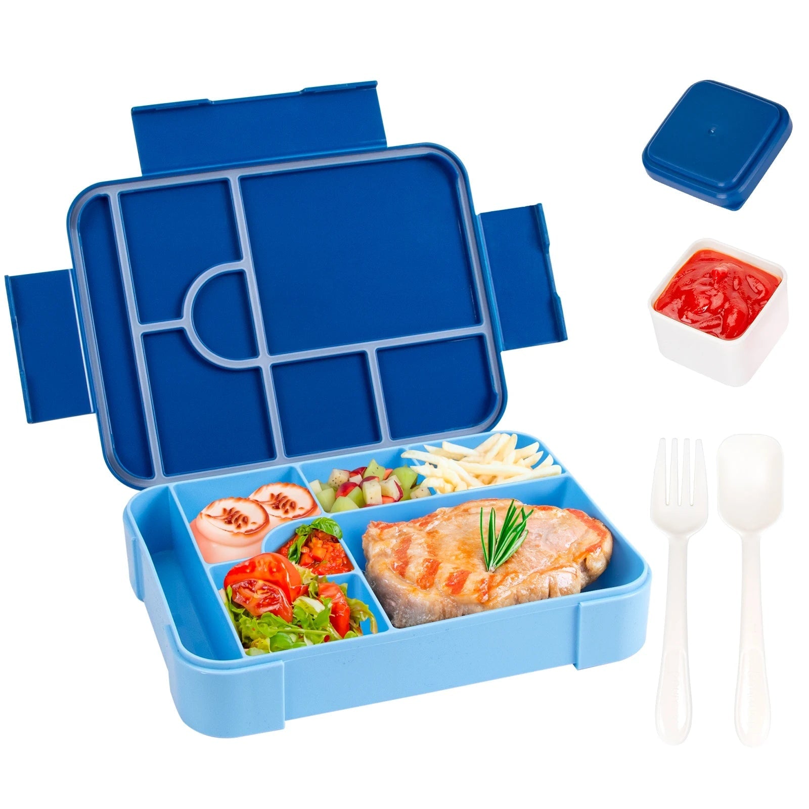 Bento Lunch Box Leak Proof Compartments Cutlery Sauce Container Portable Microwave Safe - Image 10