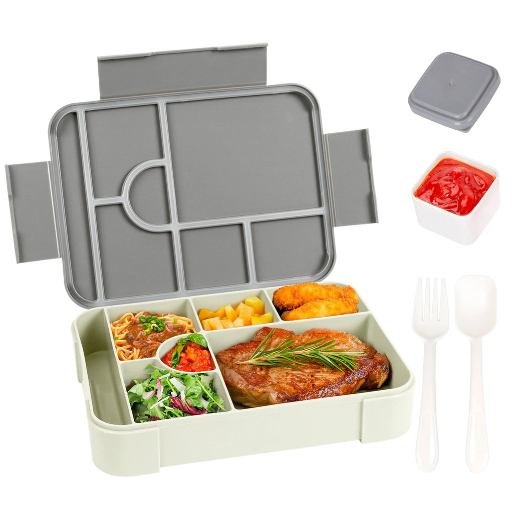 Bento Lunch Box Leak Proof Compartments Cutlery Sauce Container Portable Microwave Safe - Image 11