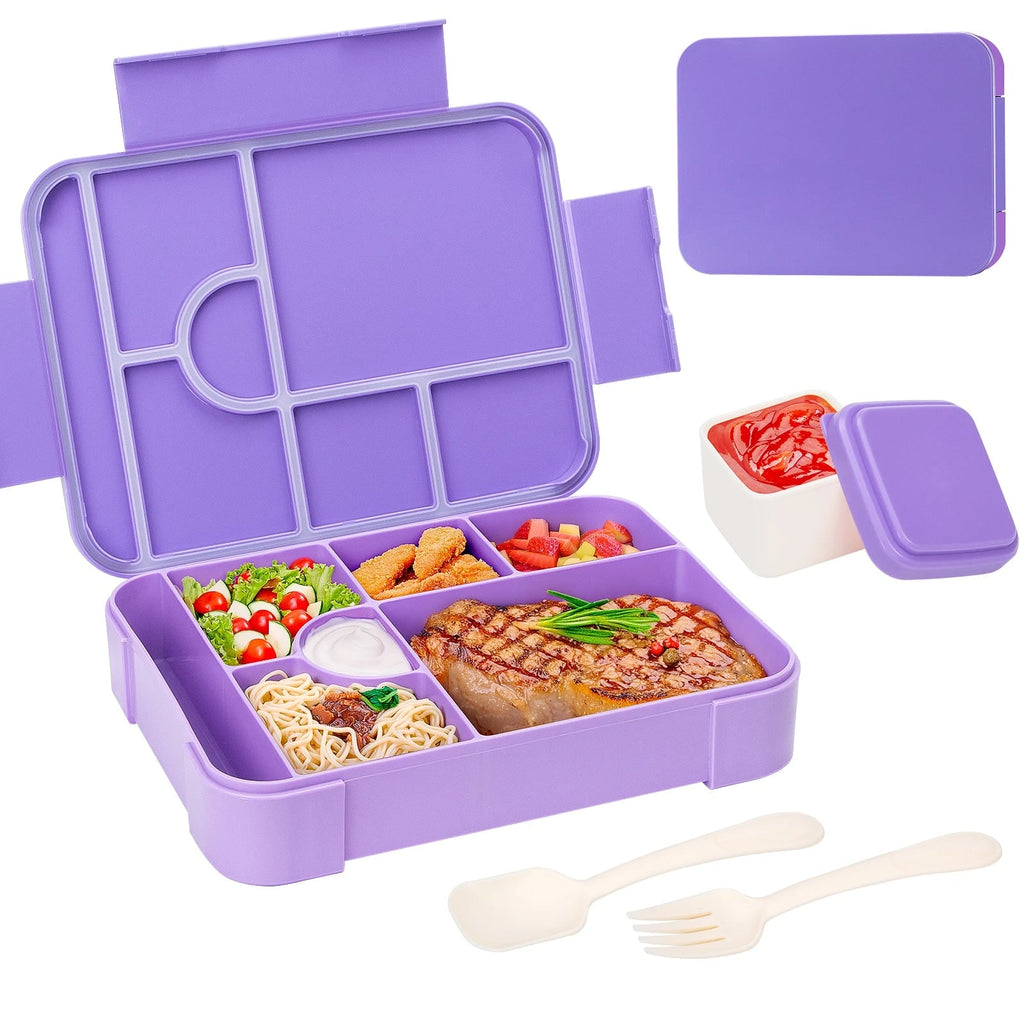 Bento Lunch Box Leak Proof Compartments Cutlery Sauce Container Portable Microwave Safe - Image 12