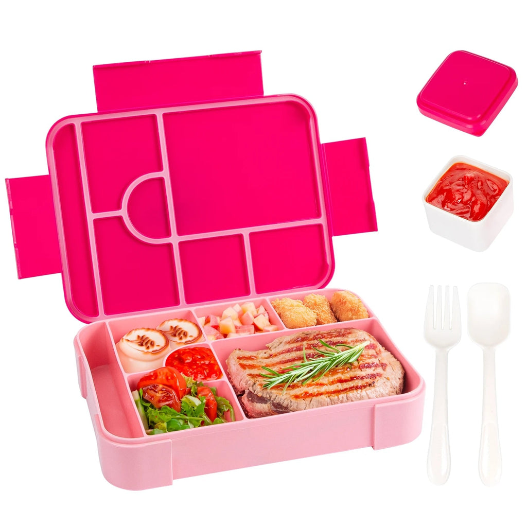 Bento Lunch Box Leak Proof Compartments Cutlery Sauce Container Portable Microwave Safe - Image 2