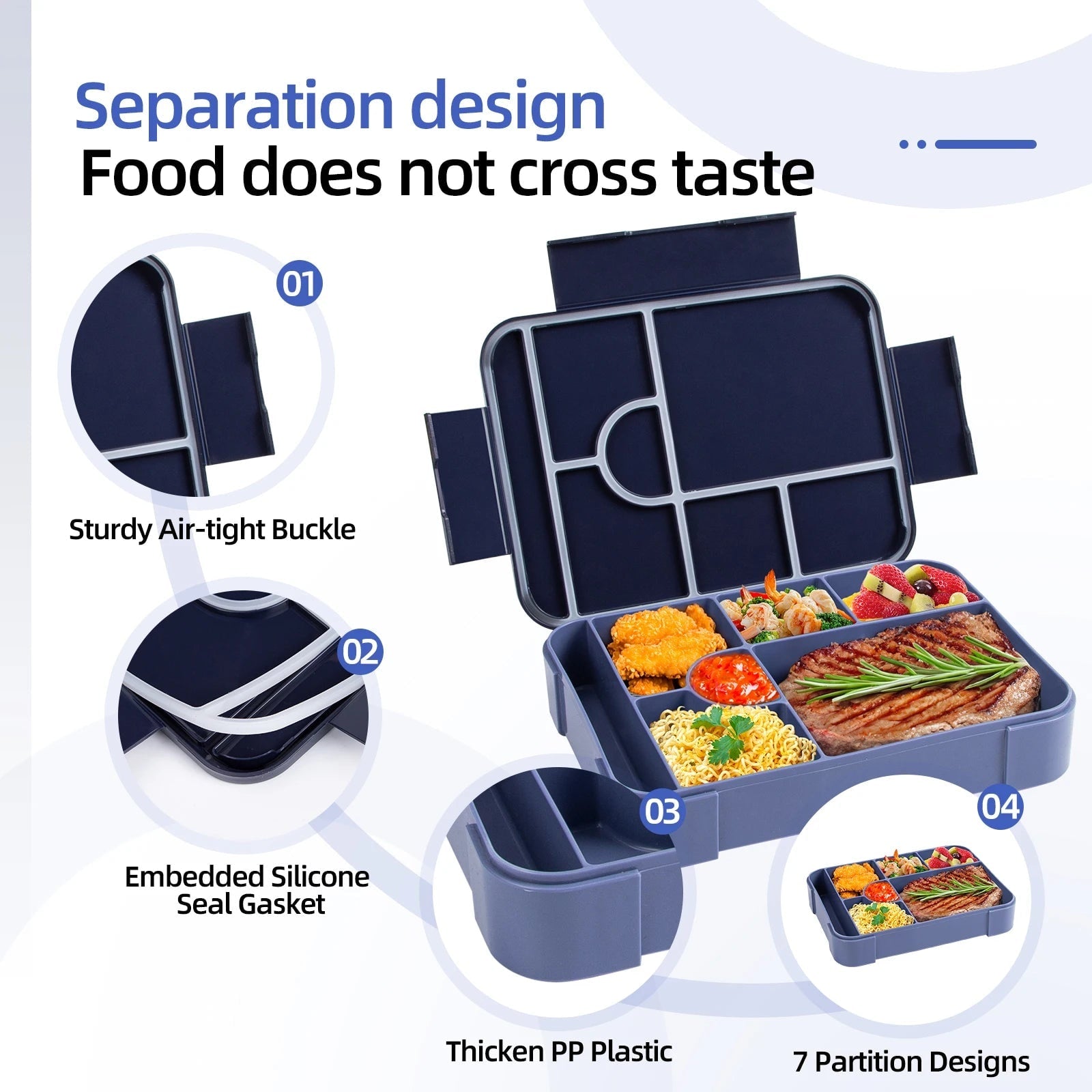 Bento Lunch Box Leak Proof Compartments Cutlery Sauce Container Portable Microwave Safe - Image 4