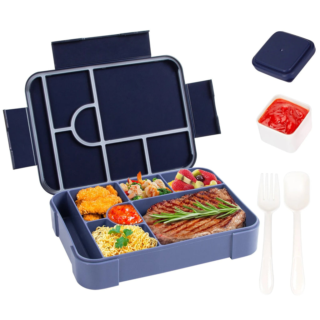 Bento Lunch Box Leak Proof Compartments Cutlery Sauce Container Portable Microwave Safe - Image 7