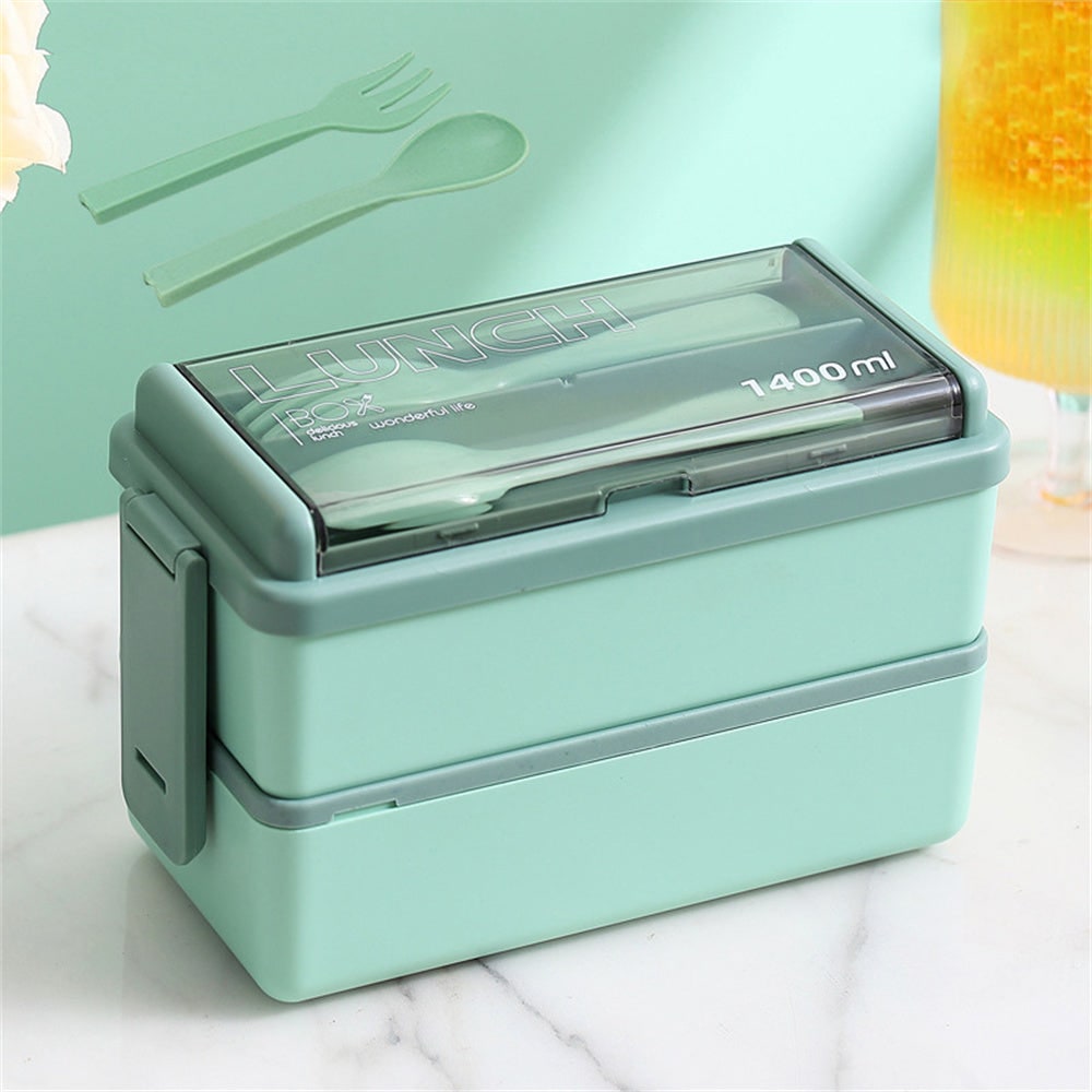 Bento Lunch Box Portable 2 Layer Compartments Cutlery Lockable Travel - Image 2