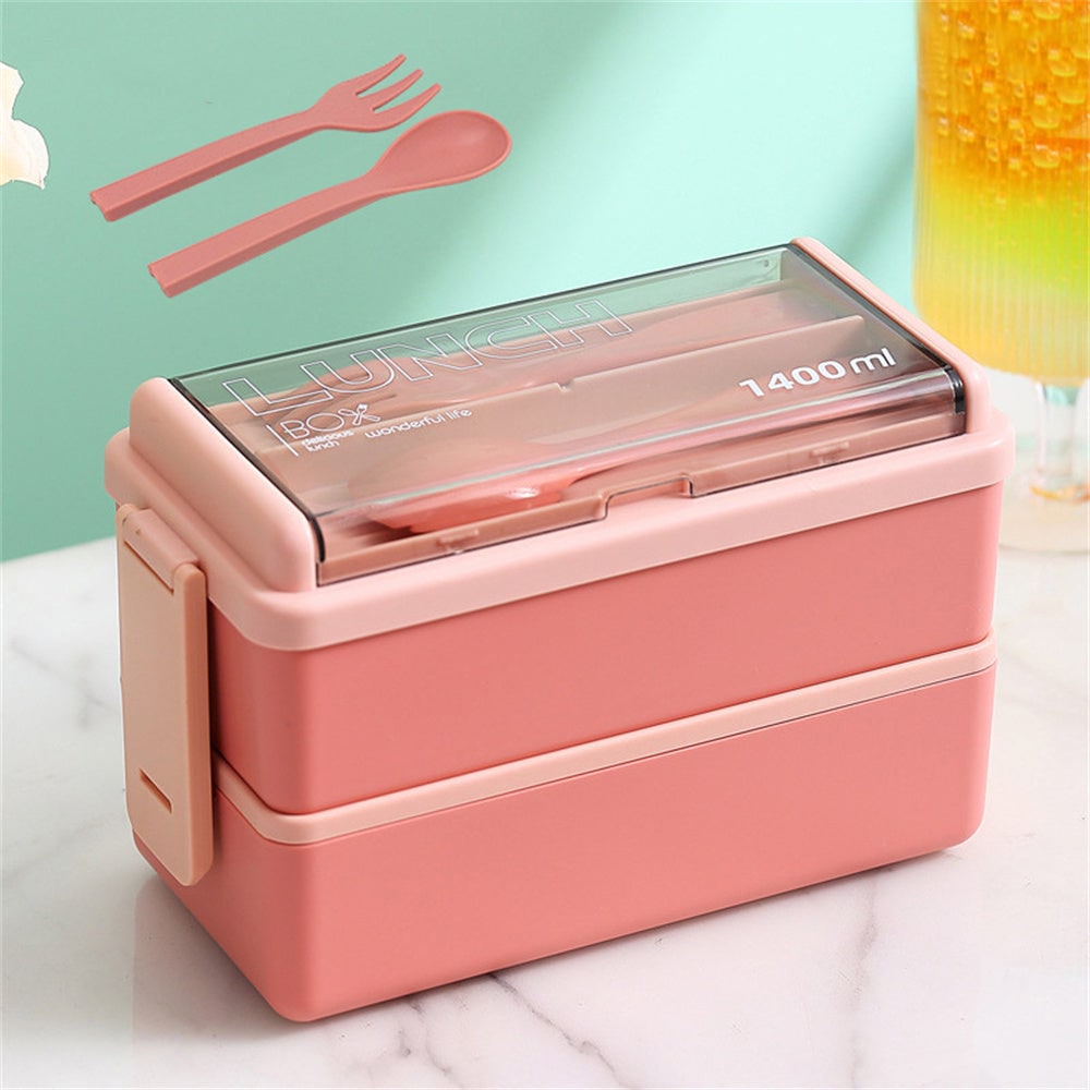 Bento Lunch Box Portable 2 Layer Compartments Cutlery Lockable Travel - Image 3